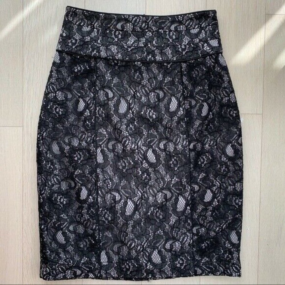 BLACK Lace Pencil Skirt Bodycon High Waist Zipper - Picture 2 of 6